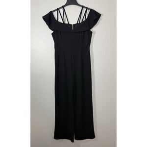 Haute Monde Strappy Off Shoulder Wide Leg Jumpsuit Women's Large Black